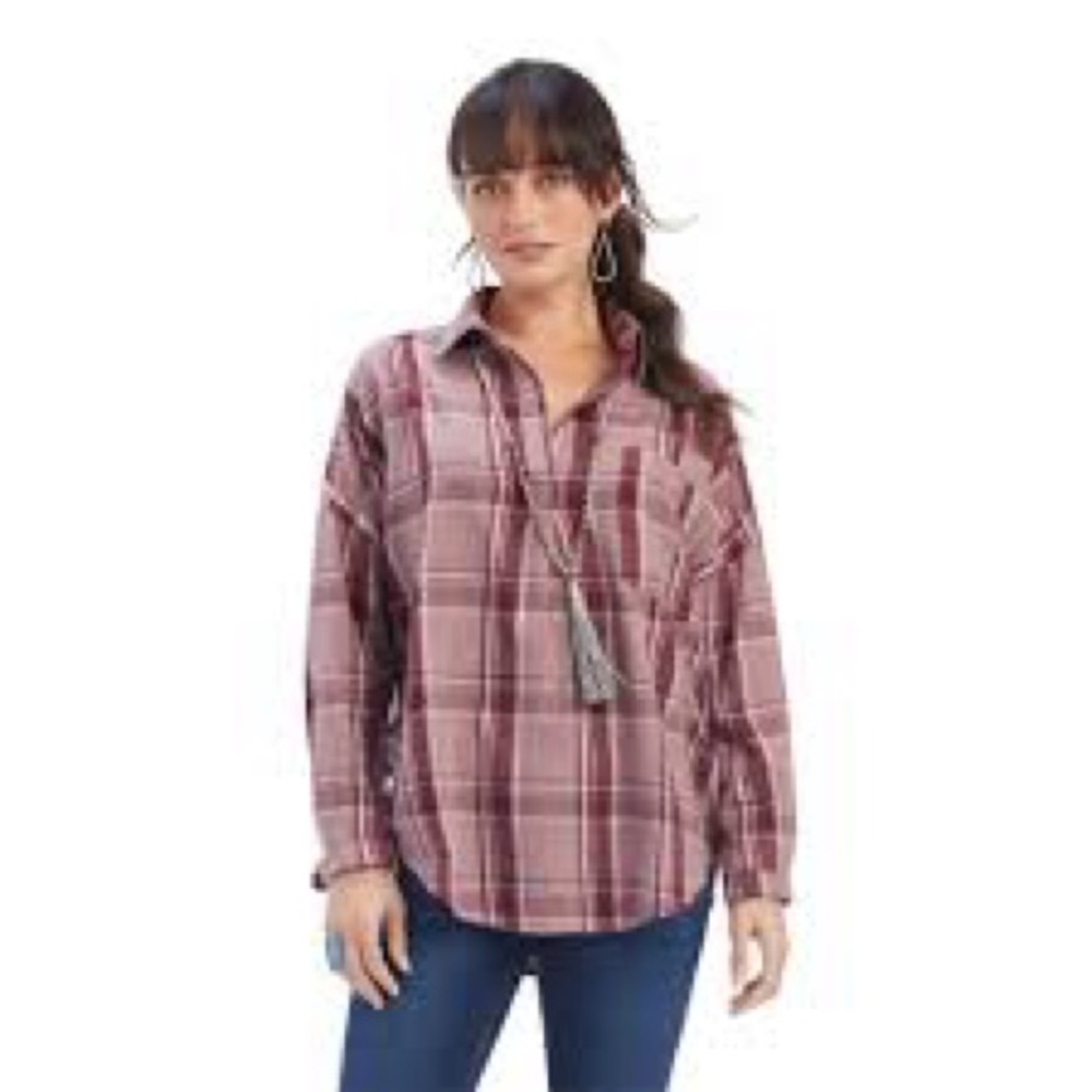 NWT Ariat Women's Relaxed Long Sleeve Rose Wild West WesternTunic Shirt Size S